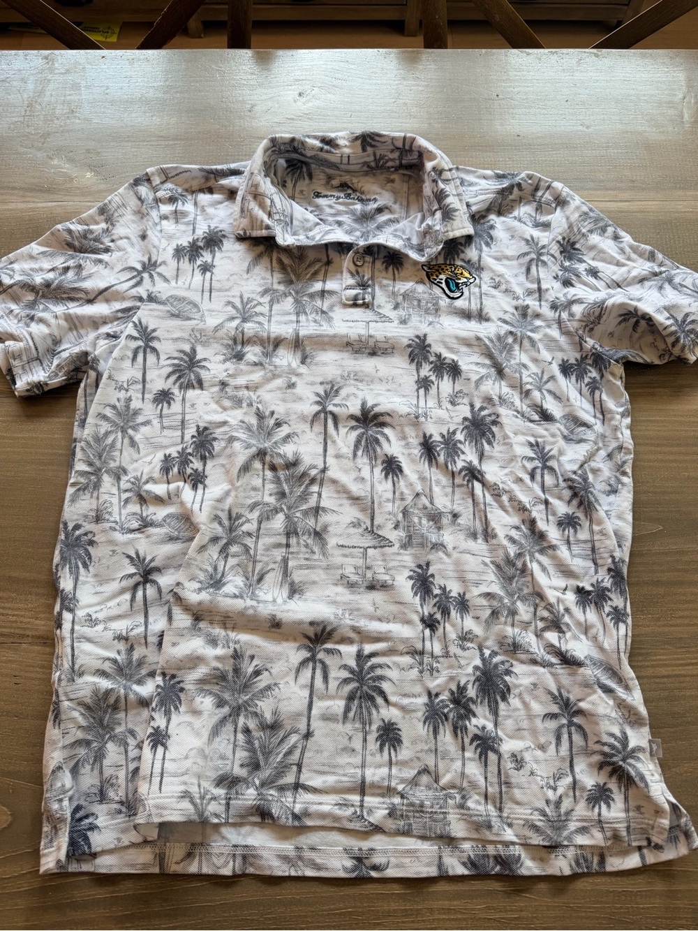 Tommy Bahama White and Gray Palm-Print Polo